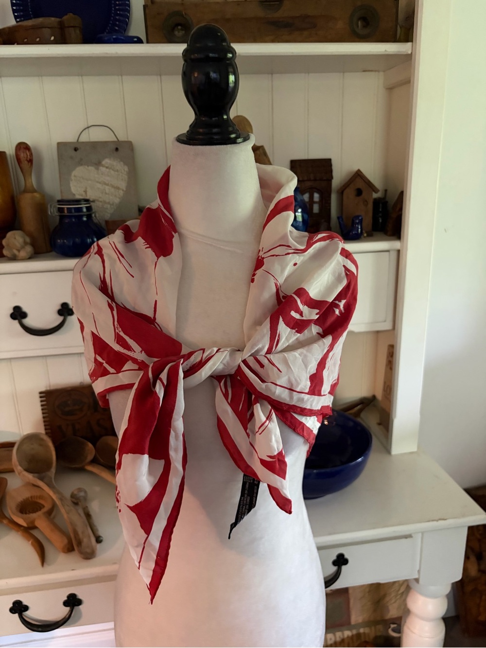 Ellen Tracy Red and White Patterned Scarf